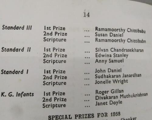 Prize List Std III 1958